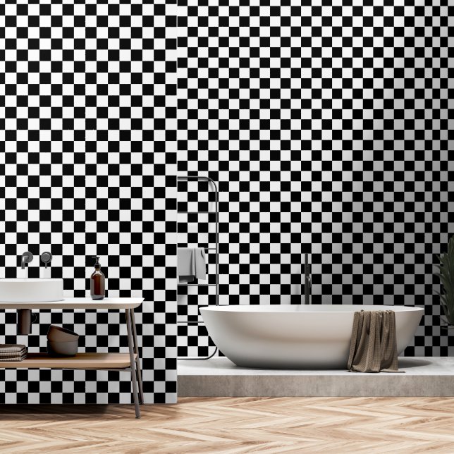 Black and white peel and stick wallpaper (Bathroom)