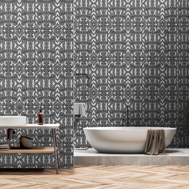 Black and White Peel and Stick Wallpaper Abstract  (Bathroom)