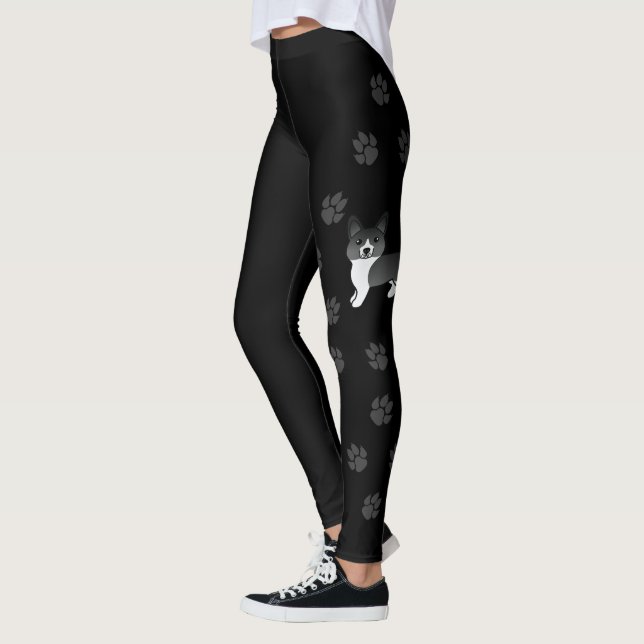 Black And White Pembroke Welsh Corgi Dog & Paws Leggings (Left)
