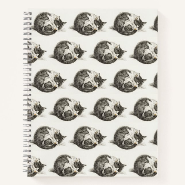 Black and white pencil drawing of a sleeping cat notebook (Front)