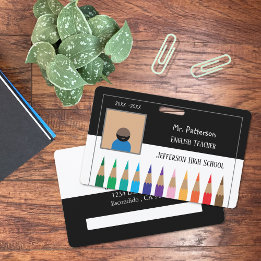 Black and White Pencils Horizontal Teacher Badge ID Badge