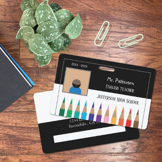 Black and White Pencils Horizontal Teacher Badge ID Badge