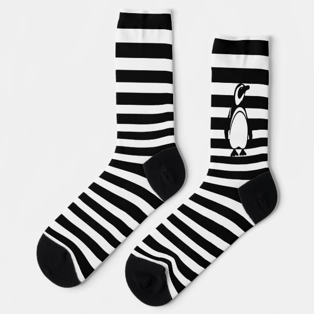 Black and White Penguin and Stripes Socks (Left)