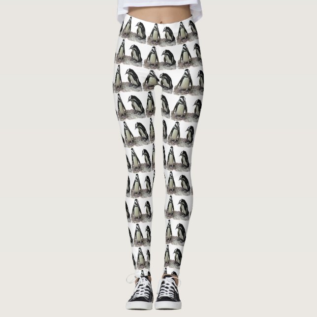 Black and White Penguin Birds Animal Leggings (Front)