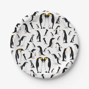 Black and white penguin Pattern Paper Plate