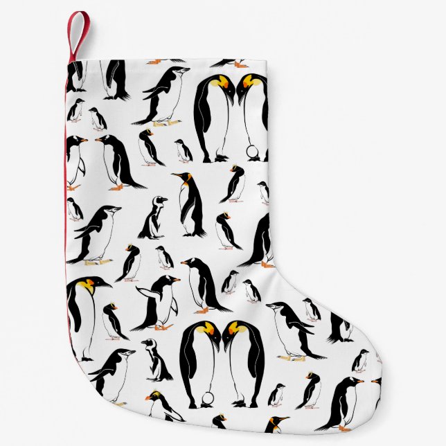 Black and white penguin Pattern Small Christmas Stocking (Front)