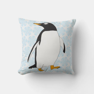 Black and White penguin with orange feet and bill Cushion