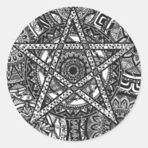 Black and white pentagram mandala stickers
