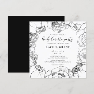 Black and white peonies Bachelorette Party Invitation