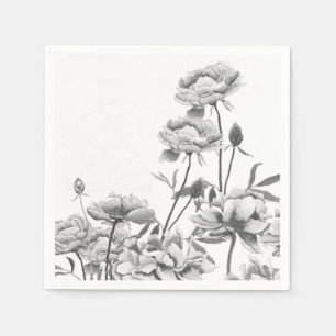 black and white peonies napkin