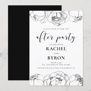 Black and white peonies wedding after party invitation