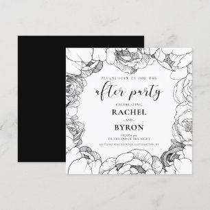 Black and white peonies wedding after party invitation