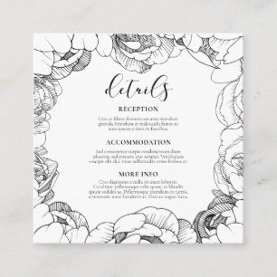 Black and white peonies wedding guest information enclosure card