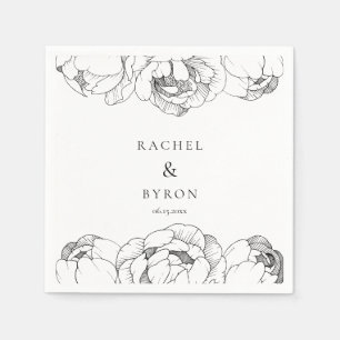 Black and white peonies wedding paper napkin