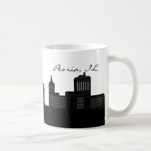 Black and White Peoria, Illinois Skyline Coffee Mug