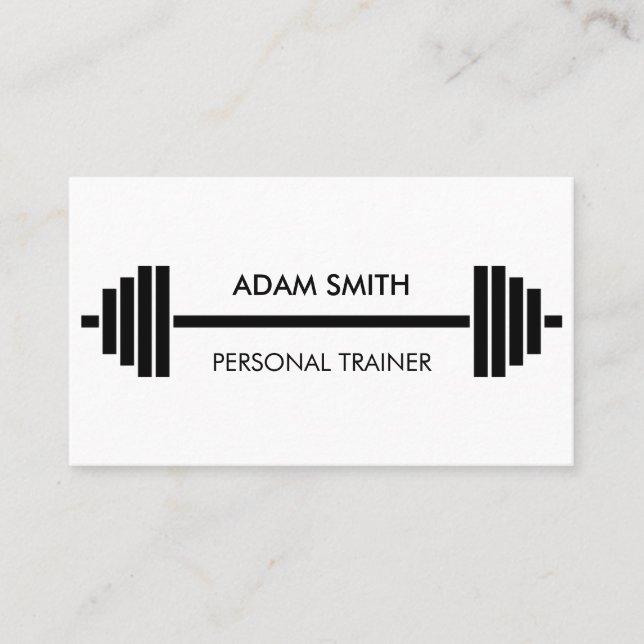 Black and White Personal Fitness Trainer Business Card (Front)