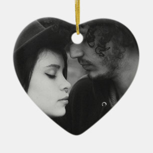 Black and White Personalied Heart Monogrammed Ceramic Tree Decoration