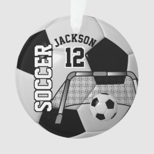 Black and White Personalise Soccer Ball Ornament