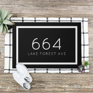 Black and White Personalised Address Number Doormat