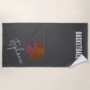 Black and White Personalised Basketball Beach Towel