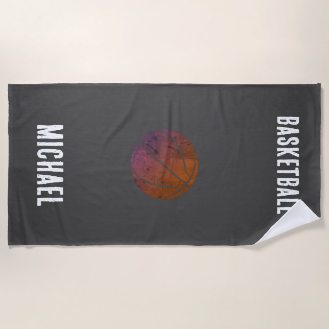 Black and White Personalised Basketball  Beach Towel (Front)