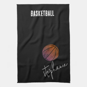 Black and White Personalised Basketball Tea Towel