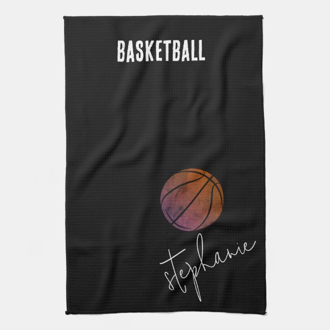 Black and White Personalised Basketball Tea Towel (Vertical)