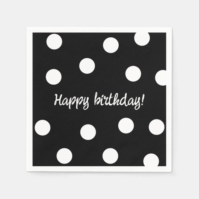 Black and white personalised birthday napkin (Front)
