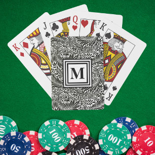Black and White Personalised Botanical Monogram Playing Cards
