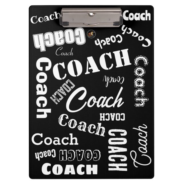 Black and White Personalised Coach Gift Name Art Clipboard (Front)