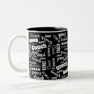 Black and White Personalised Coach Gift Name Art Two-Tone Coffee Mug