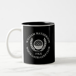 Black And White Personalised Golf Club Name Two-Tone Coffee Mug