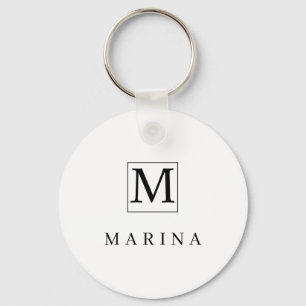  Black and white personalised initial name Key Ring