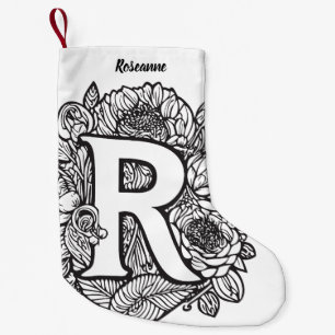 Black and White Personalised Ink Tattoo Flowers  Small Christmas Stocking