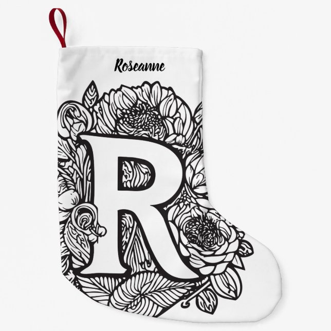 Black and White Personalised Ink Tattoo Flowers  Small Christmas Stocking (Front)