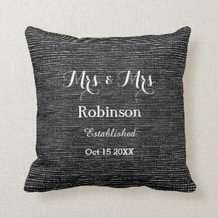 Black And White Personalised Lesbian Wedding Love Cushion
