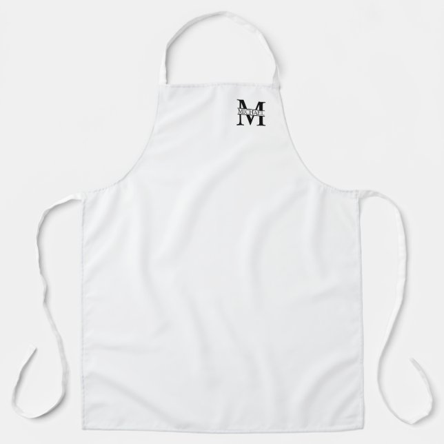 Black and White Personalised Monogram and Name Apron (Front)