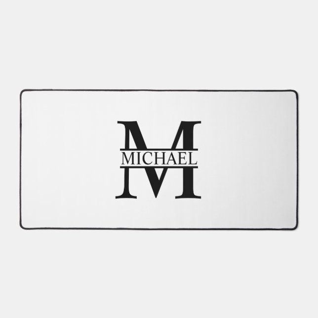 Black and White Personalised Monogram and Name Desk Mat (Front)