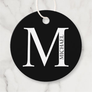 Black and White Personalised Monogram and Name Fav Favour Tags