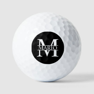 Black and White Personalised Monogram and Name Gol Golf Balls