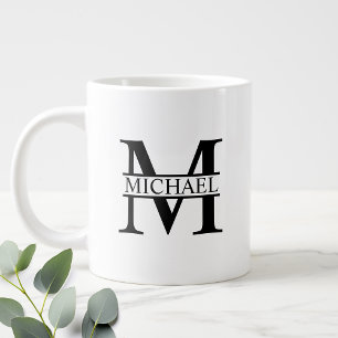 Black and White Personalised Monogram and Name Large Coffee Mug