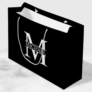 Black and White Personalised Monogram and Name Large Gift Bag