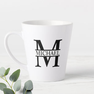 Black and White Personalised Monogram and Name Latte Mug