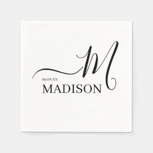 Black and White Personalised Monogram and Name Napkin