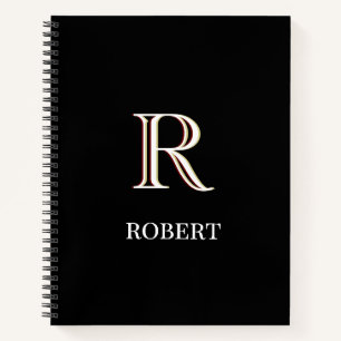 Black and White Personalised Monogram and Name Notebook