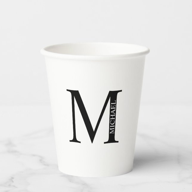 Black and White Personalised Monogram and Name Pap Paper Cups (Front)