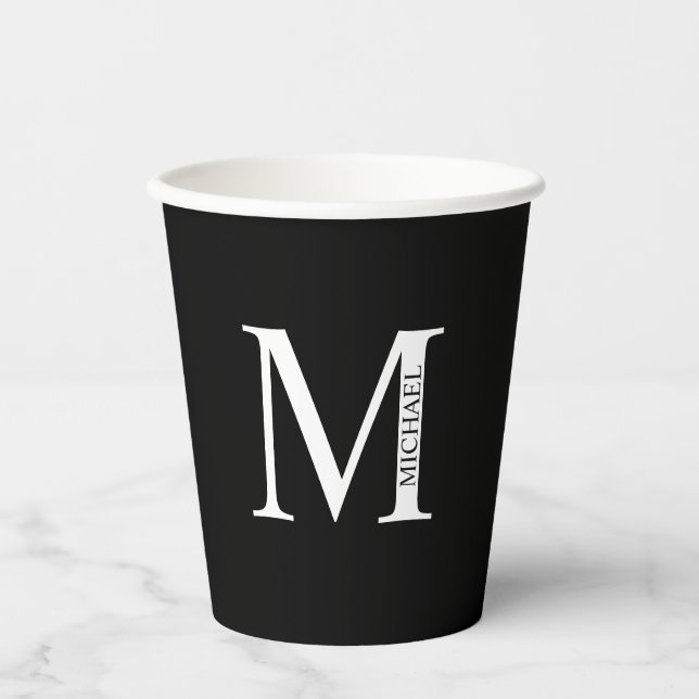 Black and White Personalised Monogram and Name Paper Cups (Front)