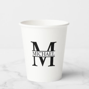 Black and White Personalised Monogram and Name Paper Cups