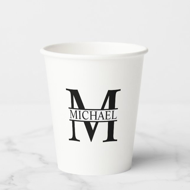 Black and White Personalised Monogram and Name Paper Cups (Front)
