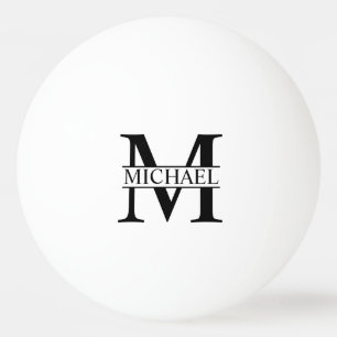 Black and White Personalised Monogram and Name Pin Ping Pong Ball